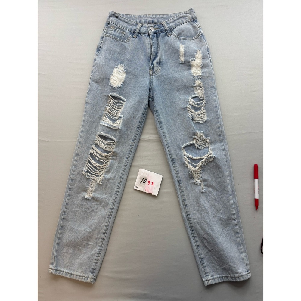 SHEIN Women Light Wash Distressed Ripped High Waisted Straight Leg Jeans Size S